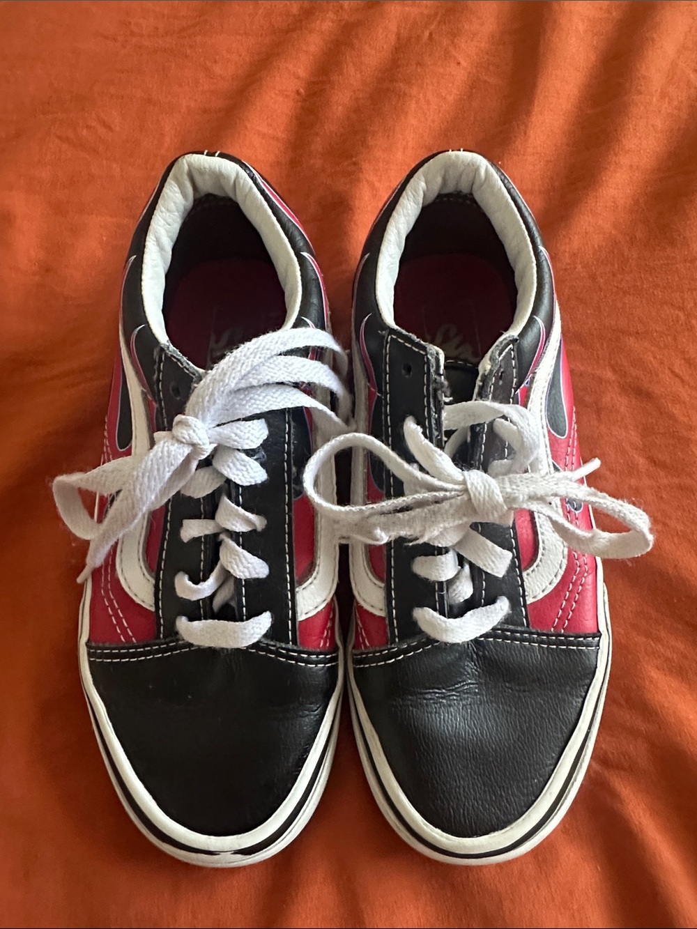 Boys leather Vans - Black and Red Low-Top